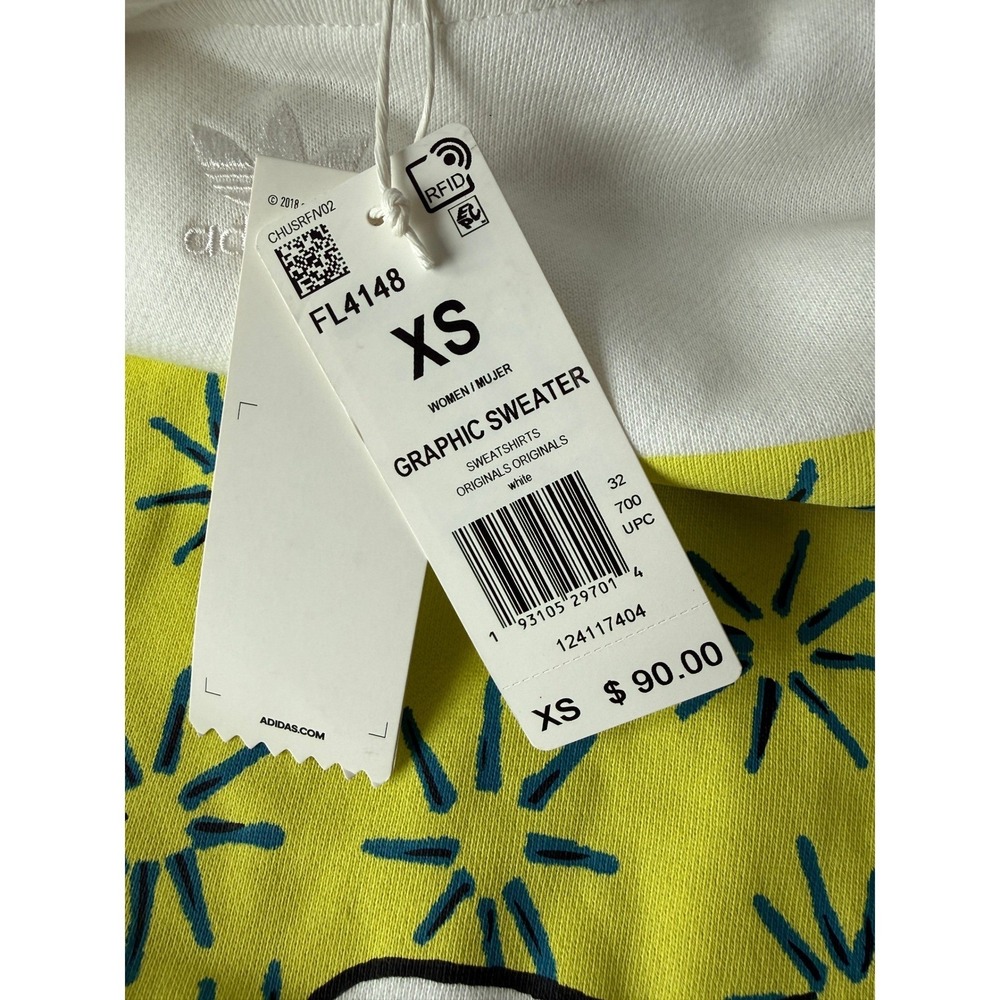 Adidas Fiorucci Women Graphic Hoodie White Yellow Alien Love XS New NWT - Picture 10 of 11